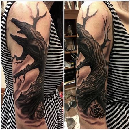 Tattoos - Free Hand Sleepy Hollow Tree In Progress - 97794
