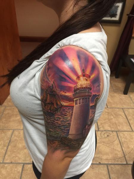 Tattoos - Lighthouse/Ship/Sunset  - 111236