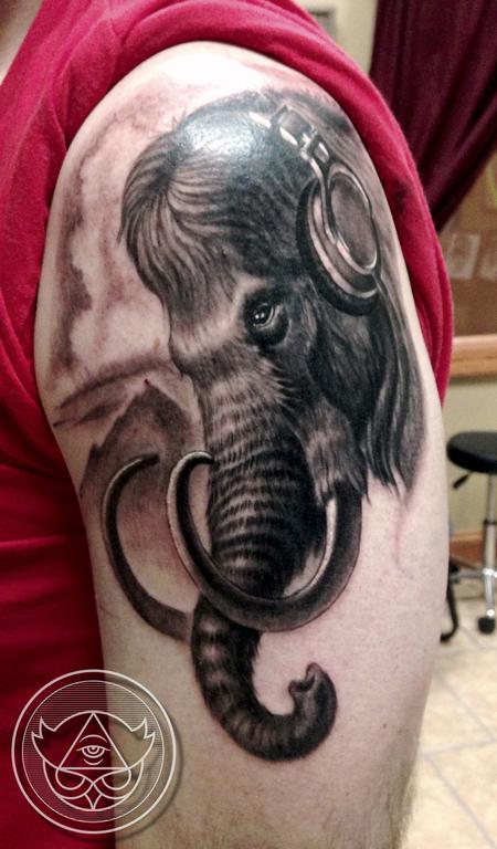 Tattoos - Wooly Mammoth wearing headphones - 74268