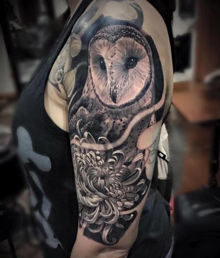 Tattoos - Owl & Chrysanthemum  - 113837