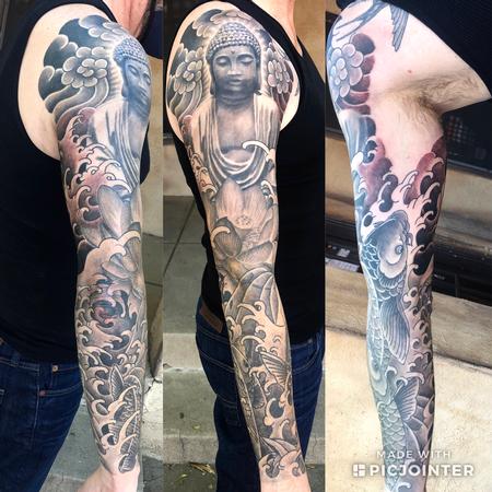 Tattoos - Buddha and koi fish Sleeve - 143380