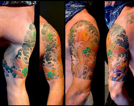 Boston Rogoz - Koi and lotus half sleeve tattoo