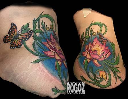 Tattoos - Lotus and Butterflies Hip Tattoo - 101514