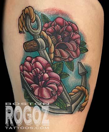 Boston Rogoz - Anchor and roses tattoo