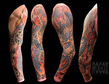 Boston Rogoz - Blue dragon and skull sleeve