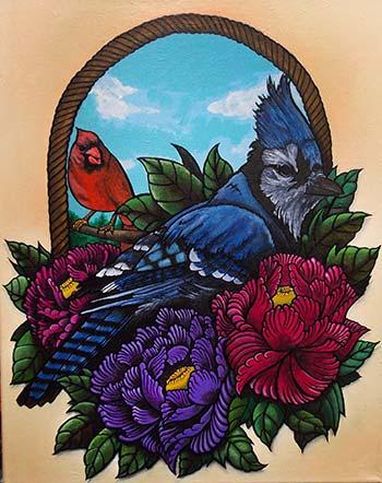Boston Rogoz - Bluejay and peonys
