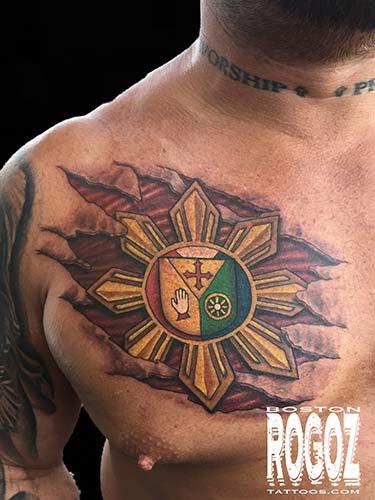 Boston Rogoz - family crest tattoo