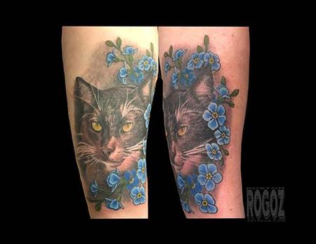 Tattoos - Cat with flowers - 139464