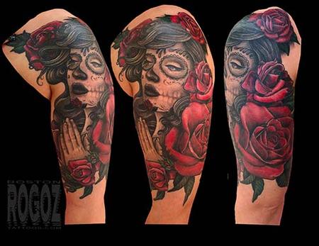 Tattoos - Dia de los muertos girl with roses - 139461