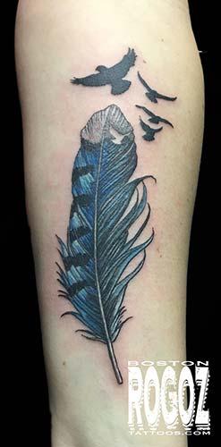 Boston Rogoz - feather and birds tattoo