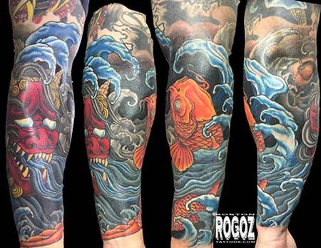 Boston Rogoz - Koi and Oni forearm tattoo