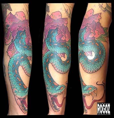 Tattoos - Peony and snake - 130623