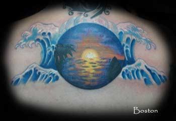 Tattoos - California ocean sunset with waves - 69989