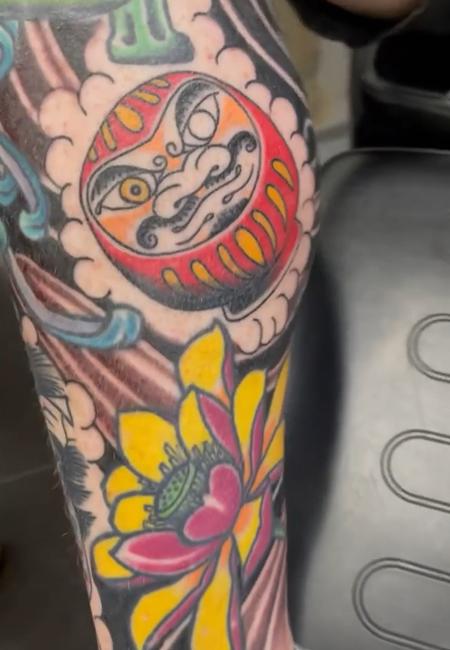 Tattoos - Japanese Traditional Daruma and Lotus By Justin Gorbey - 145420