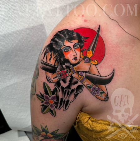 Drew Giles - Lady & Cow Skull