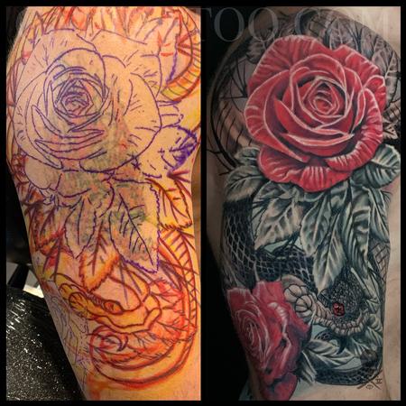 Terry Mayo - Snake and Roses Half Sleeve