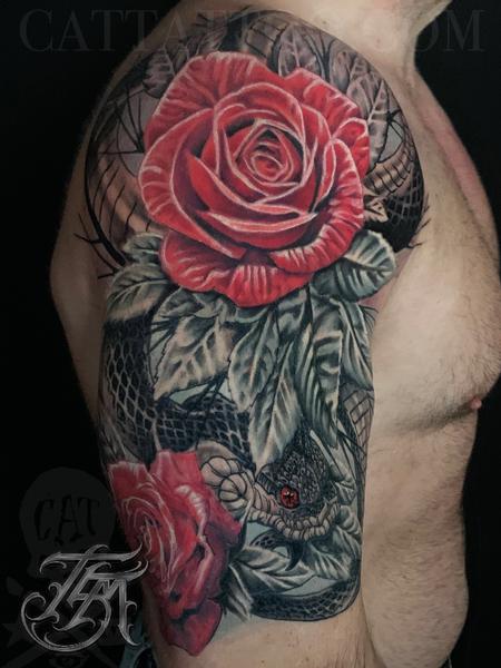 Terry Mayo - Snake and Roses Half Sleeve Image 3