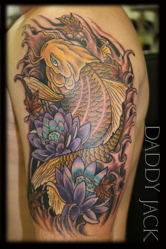 koi fish and lotus flower tattoo