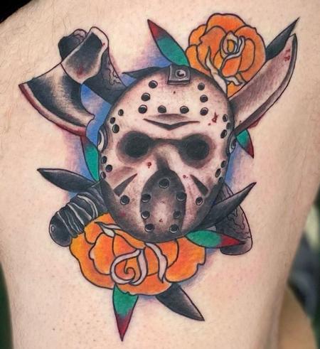 Shane Standifer - Jason mask with yellow traditional style roses 