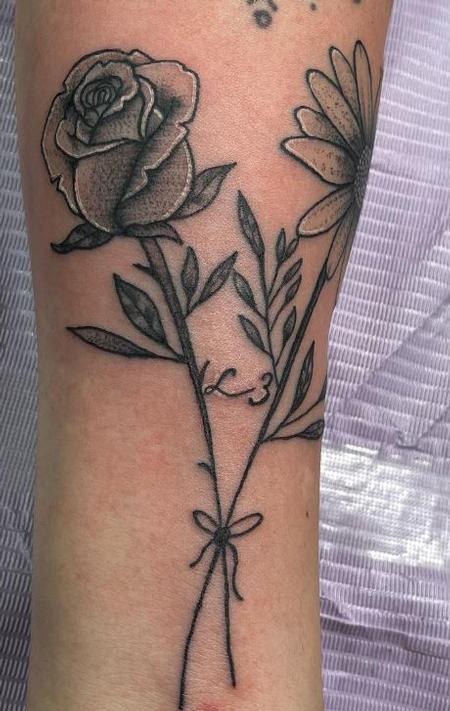 Tattoos - Simple rose and daisy  - 144376