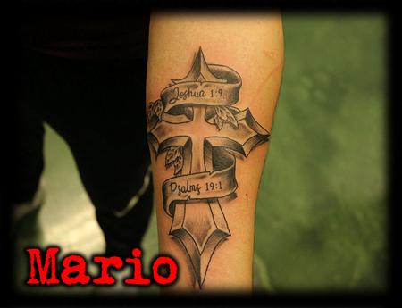 Tattoos - Cross_ribbion_script_tattoobyMario - 132662