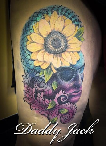 Daddy Jack - Sunflower and Face Memorial Tattoo