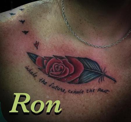 Ron Goulet - Rose in feather memorial tattoo