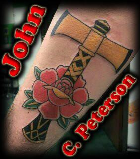Tattoos - Rose and Double Bladed Hatchet - 130691