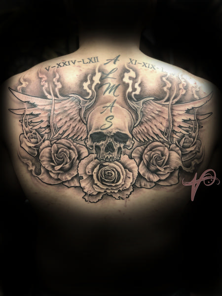 Tattoos - Skull Roses and Wings - 137890