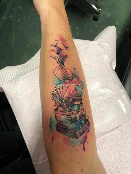 Tattoos - Watercolor Stack of Books - 139449