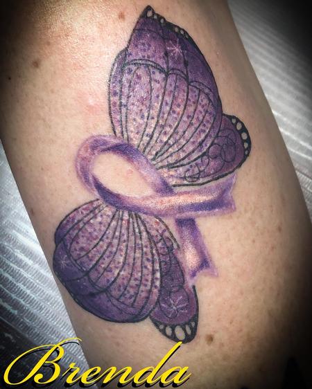 Brenda Kaye - Pancreatic Cancer Ribbon and Butterfly Wings