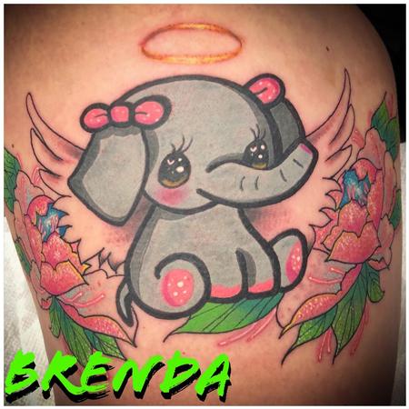 Tattoos - Kawaii Elephant and Peonies - 138549
