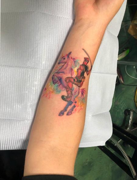 Tattoos - Deadpool Riding Unicorn - 139896