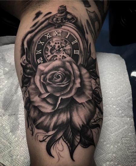 Jake Hand - black and grey clock and rose