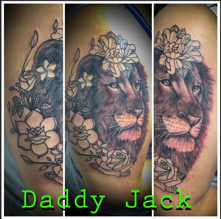 Tattoos - Lion and Flowers - 138994