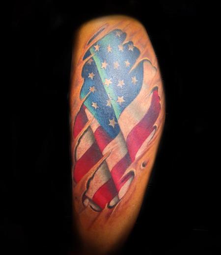Tattoos - American Flag w/Skin Rip - 140278