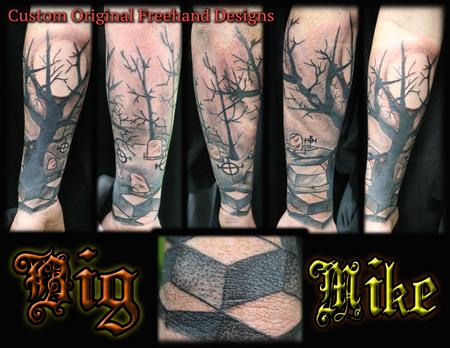 Tattoos - Custom Original Freehand Graveyard 1/2 Sleeve - 131873