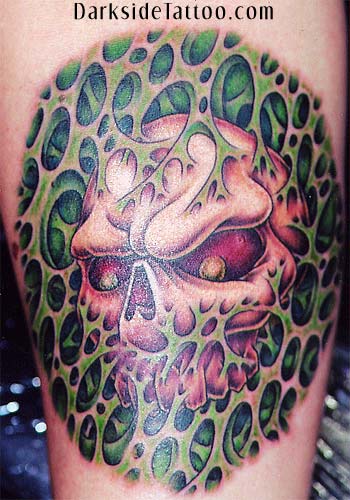 Tattoos - Skull and Swiss Cheese Tattoo - 3220