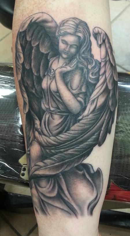 Tattoos - Black and Gray Angel Tattoo - 99253