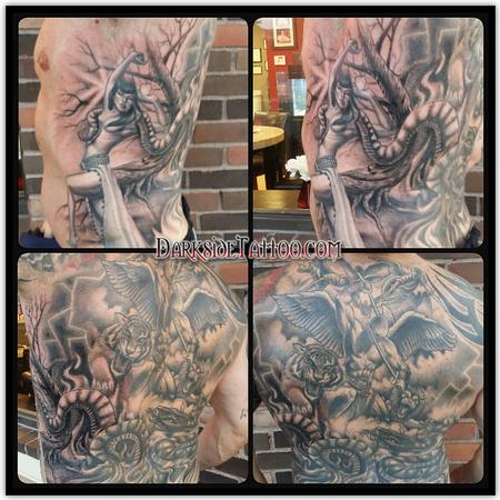 Tattoos - Black and Gray Back Piece Tattoo - 95748