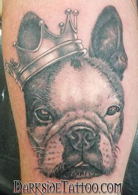 Tattoos - Black and Gray Bulldog Portrait - 122831