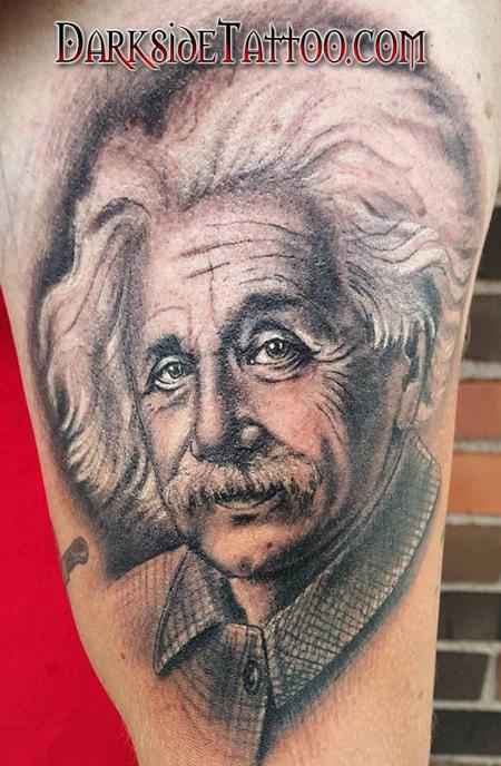 Tattoos - Black and Gray Einstein Portrait Tattoo - 117325