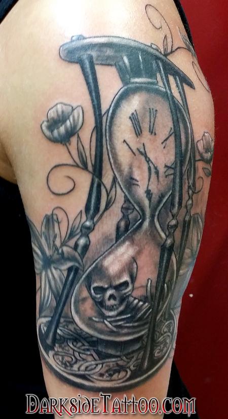 Tattoos - Black and Gray Hourglass Tattoo - 98940