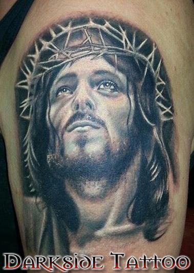 Tattoos - Black and Gray Jesus Tattoo - 87307