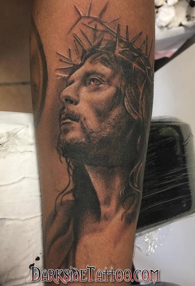 Tattoos - Black and Gray Jesus Tattoo - 130053