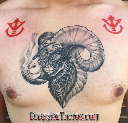 Tattoos - Black and Gray Ram Tattoo - 133952