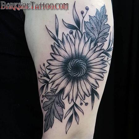 Tattoos - Black and Gray Sunflower Tattoo - 130042