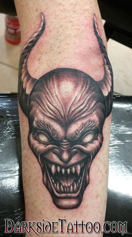 Tattoos - Black and Gray Satan Tattoo - 114085