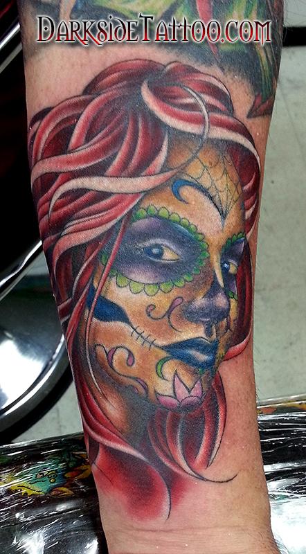 Tattoos - Color Day of the Dead Girl Tattoo - 88814