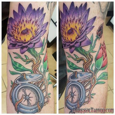 Tattoos - Color flower and compass - 133377